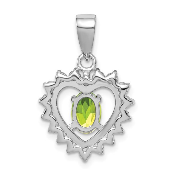 Sterling Silver Rhodium-plated Peridot August Birthstone and CZ Charm Pendant - Picture 4 of 4